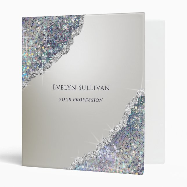 Faux iridescent silver glitter foil binder (Front/Inside)