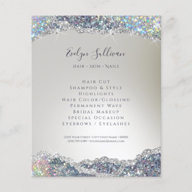 Faux iridescent silver glitter foil flyer (Front)