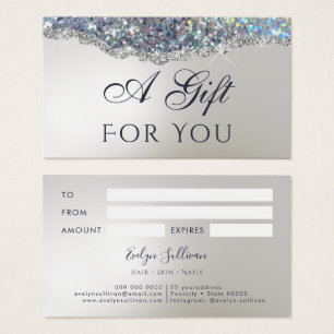 Faux iridescent silver glitter foil gift card