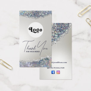 Faux iridescent silver glitter foil package insert