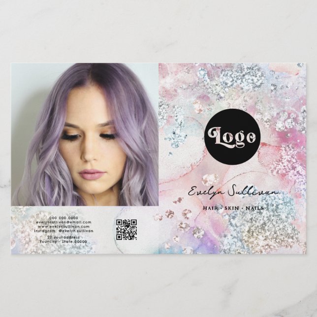 Faux iridescent watercolor glitter bifold brochure (Front)