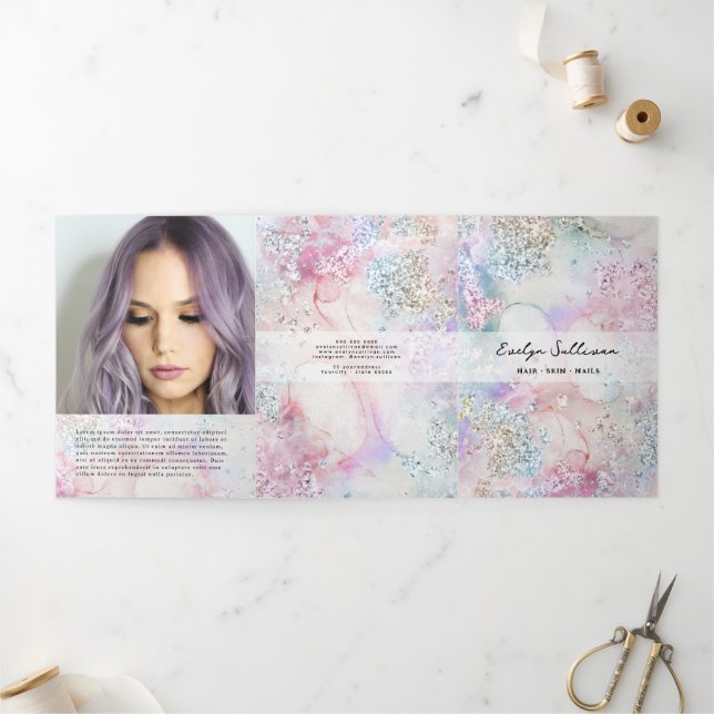 Faux iridescent watercolor trifold brochure (Outside)