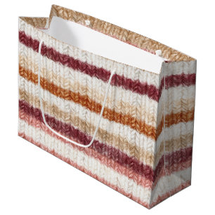 Faux Knitt Red Pink White Orange Stripes Birthday Large Gift Bag
