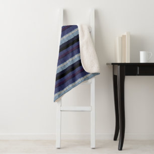 Faux Knitted Stripe Pattern Purple Blue White     Sherpa Blanket