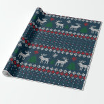 Faux Knitting Pattern Christmas Tree and Deer Wrapping Paper<br><div class="desc">Cute Christmas ugly sweater faux knitting deer and christmas tree pattern design</div>