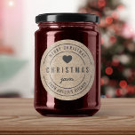 Faux Kraft Christmas Jam Kitchen Merry Christmas Classic Round Sticker<br><div class="desc">Rustic Faux Kraft Bold "Christmas Jam Kitchen Merry Christmas" sticker featuring dark grey heart, text all in dark grey against a kraft like pattern background. It's perfect for labelling what you've made. Personalize it by replacing the placeholder text. For more options such as to change the font, it's size, spacing...</div>