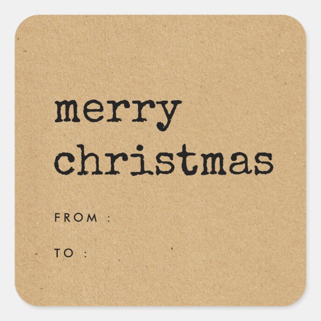 Faux Kraft Merry Christmas Square Sticker (Front)