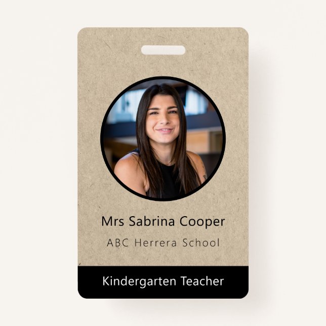 Faux Kraft Minimalist ID Card Photo Name Logo Badge (Front)