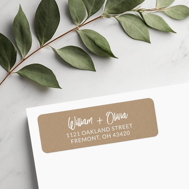 Faux Kraft Modern Script Wedding Return Address (Creator Uploaded)