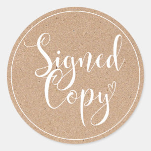 Faux Kraft Paper Heart Handwriting Signed Copy Classic Round Sticker
