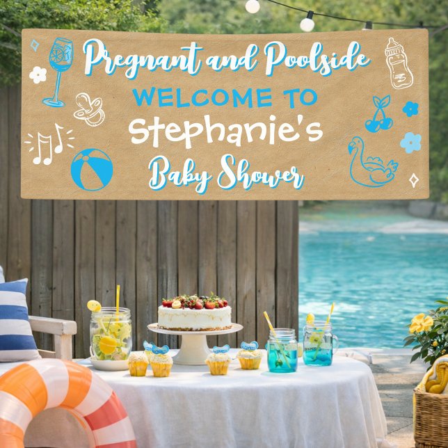 Faux Kraft Paper Pool Summer Baby Shower Banner (Creator Uploaded)