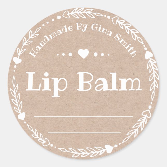 Faux Kraft White Hand Drawn Lip Balm Tube Label (Front)
