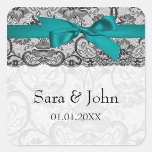 Faux lace and ribbon aqua ,black  envelope seals