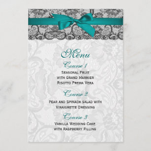 Faux lace and ribbon aqua ,black  wedding Menu