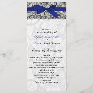 Faux lace and ribbon navy blue wedding programs
