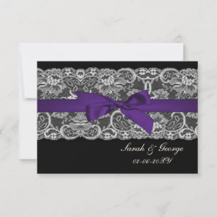 Faux lace and ribbon purple black  3.5 x 5 rsvp card