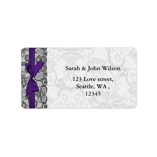 Faux lace and ribbon purple black address labels (Front)