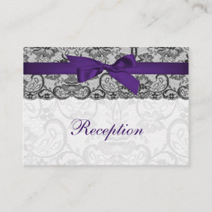 Faux lace and ribbon purple black reception cards