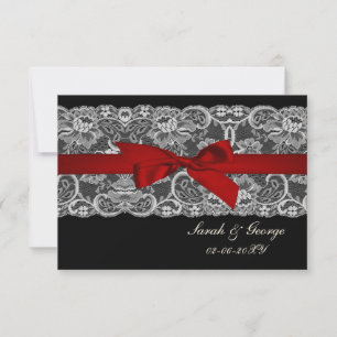 Faux lace and ribbon red , black 3.5 x 5 rsvp