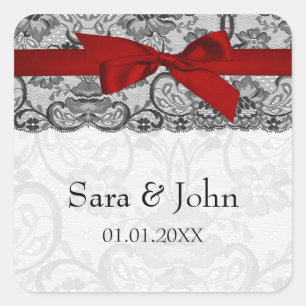 Faux lace and ribbon red ,black  envelope seals