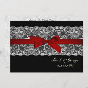 Faux lace and ribbon red black  wedding invites