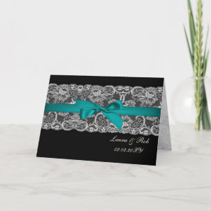 Faux lace and ribbon red ,black  wedding Thank You Note Card