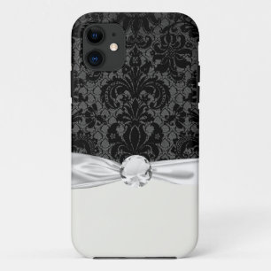 faux lace black grey damask pattern iPhone 11 case