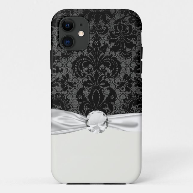 faux lace black grey damask pattern Case-Mate iPhone case (Back)