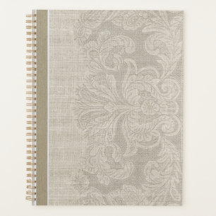 Faux Lace Burlap Vintage Brown Tan Rustic Diary Planner
