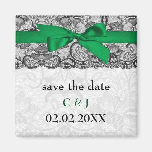 Faux lace ribbon emerald green save the date magnet