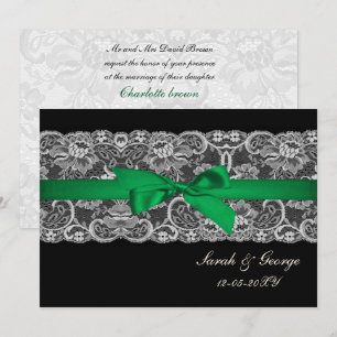 Faux lace  ribbon emerald green   wedding invites
