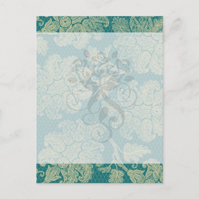 faux lace teal and cream floral damask pattern postcard (Front)