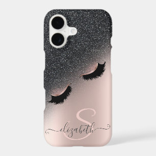 Faux Lashes Black Glitter Ombre Rose Gold