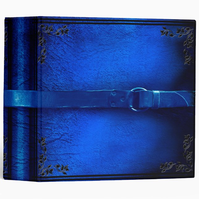 Faux Leather & Belt Rich Blue Binder (Front/Spine)