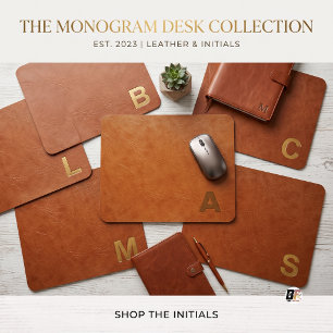 Faux Leather Brown Minimalist Monogram Mouse Pad