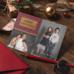 Faux Leather Buffalo Plaid Christmas Photo Collage Holiday Card<br><div class="desc">Send your family and friends a unique plaid theme holiday card with your favourite family photos. Flip the card over to reveal a faux leather texture on the back of the card.</div>