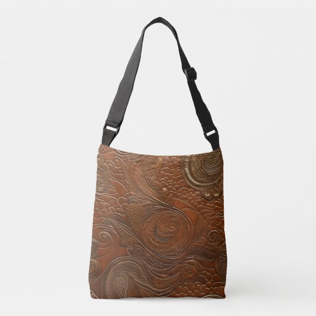 Faux leather, dyed tooled leather  crossbody bag (Front)