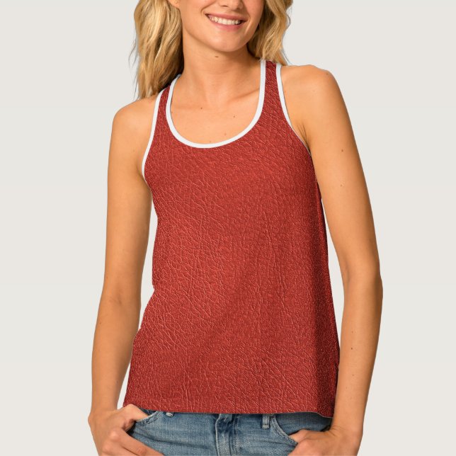 Faux Leather Elegant Red Brown Template Womens Tank Top (Front)