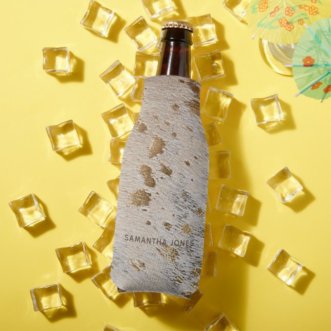 Faux Leather Gold Cowhide Personalized Your name Bottle Cooler (In Situ Summer)