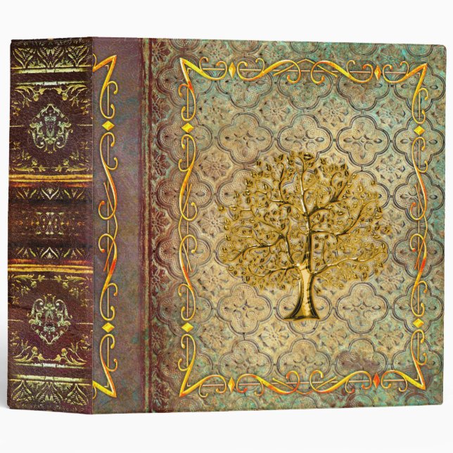 Faux Leather Gold Tree of Life Ancient Tome Binder (Front/Spine)