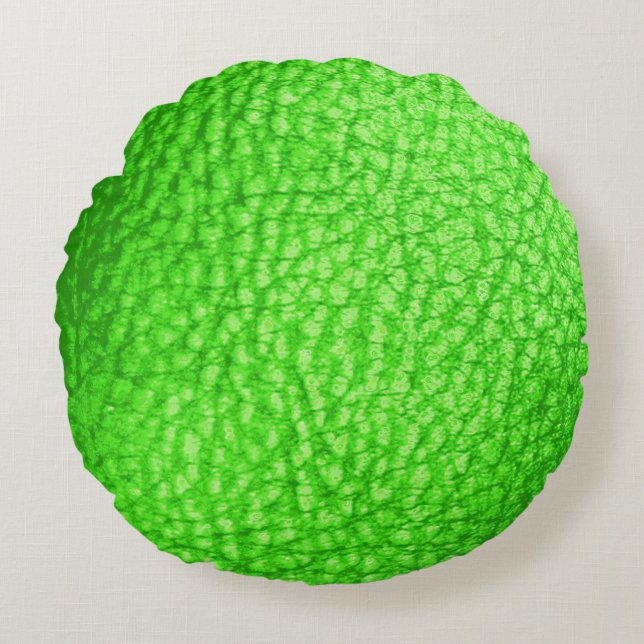 Faux Leather Light Lime Round Pillow (Front)