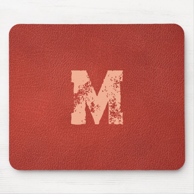 Faux Leather Look Distressed Text Monogram Name Mouse Pad (Front)