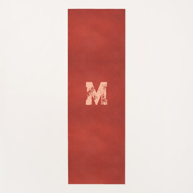 Faux Leather Look Distressed Text Monogram Name Yoga Mat (Front)