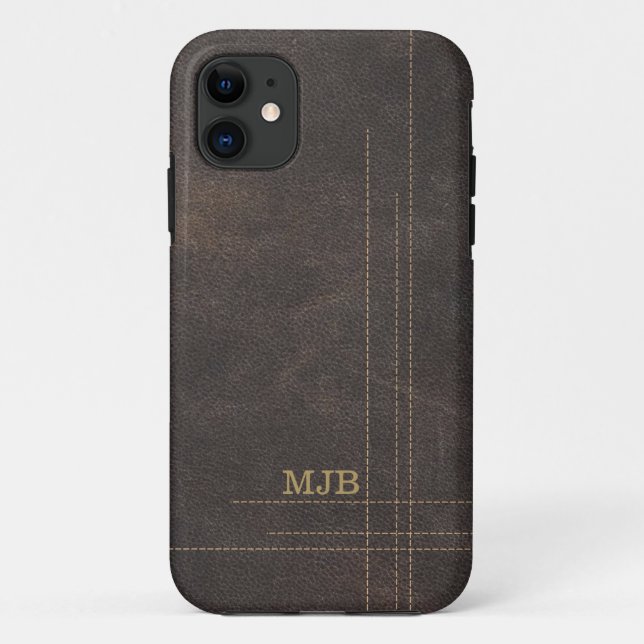 Faux Leather Modern Stitched Design Men's Case-Mate iPhone Case (Back)