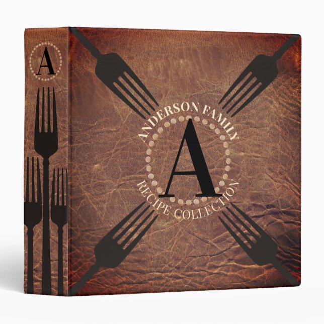 Faux leather monogram cookbook recipe binder (Front/Spine)