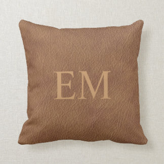 Faux Leather Monogram Throw Pillow
