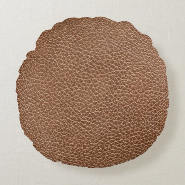 Faux Leather Natural Brown Round Pillow (Front)