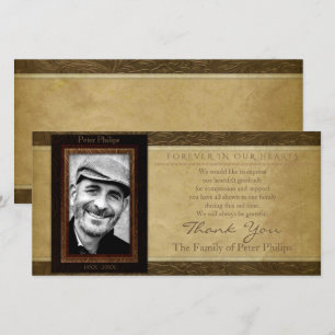 Faux leather parchment Photo Sympathy Thank You Card