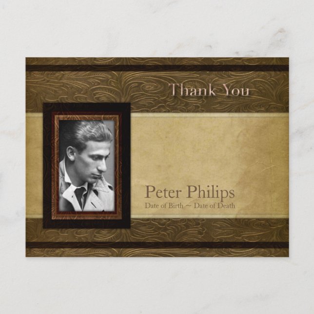 Faux leather parchment Photo Sympathy Thank You P Postcard (Front)