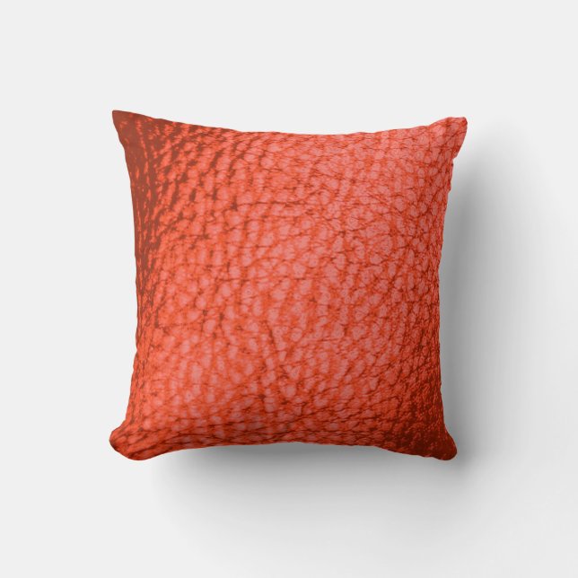 Faux Leather Salmon Colour Design Throw Pillow (Front)